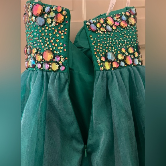 Tony Bowls Homecoming TS11385 Turquoise Size 0 Dress W/ Earrings Strapless - Picture 7 of 11
